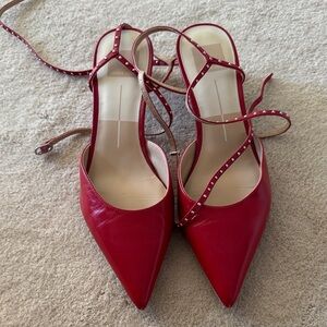 Dolce Vita LOKLYN STUD Elegant Crinkle Patent Red Strappy Heels